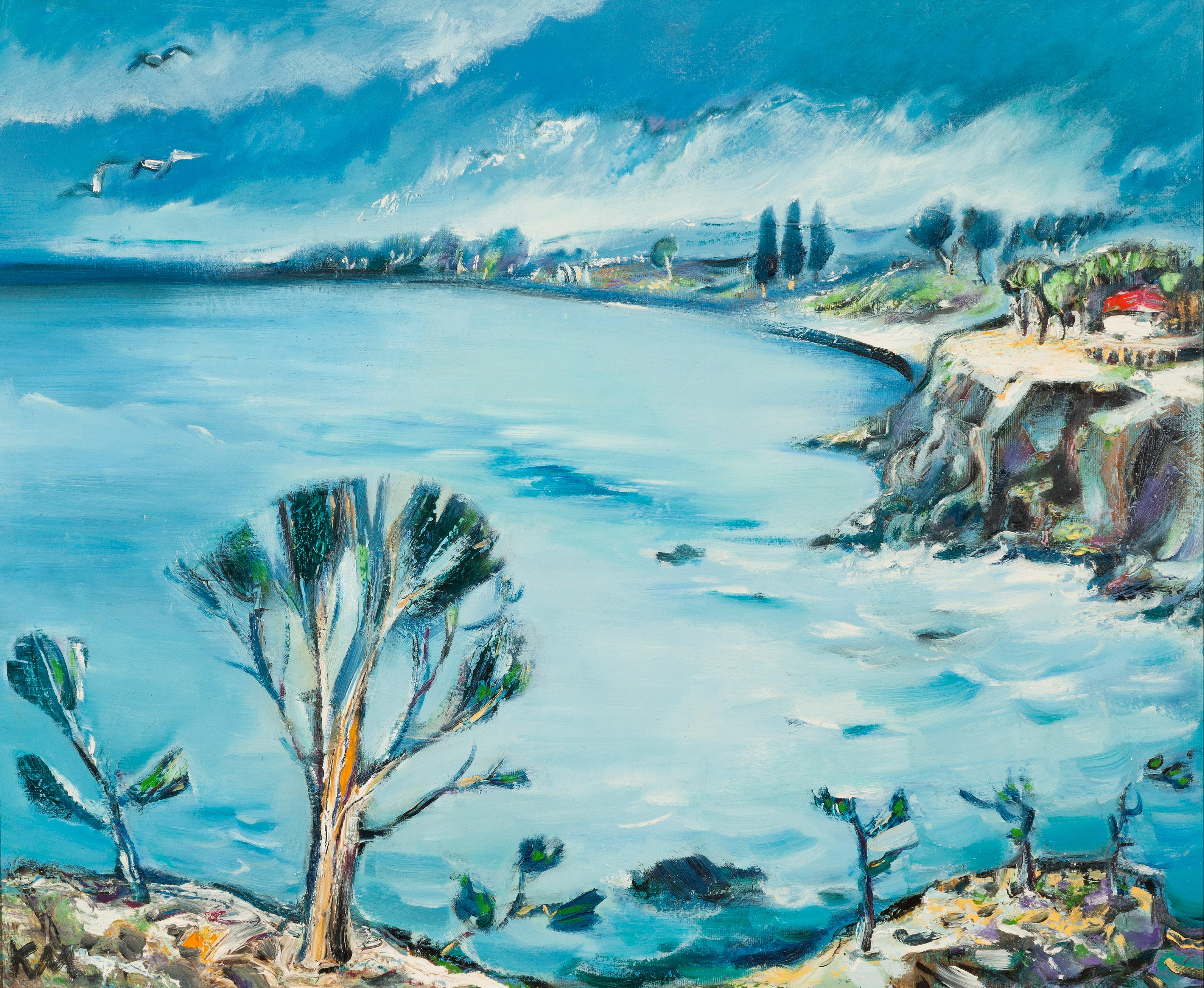 Krasimira Mihailova Landscape Painting - Seascape - Landscape - Oil Painting Colors Blue White Green Red