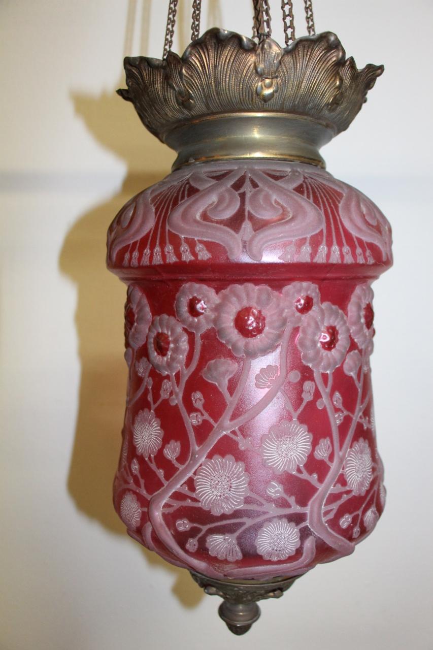 Big lantern in red Krasna crystal, in perfect condition Art Nouveau era.