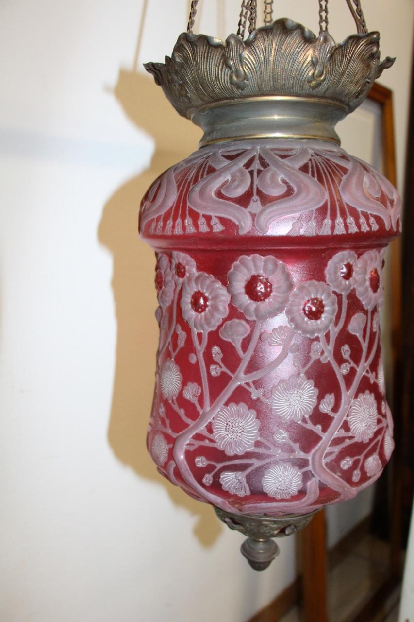 Krasna Red Crystal Lantern, Signed Art Nouveau For Sale 1