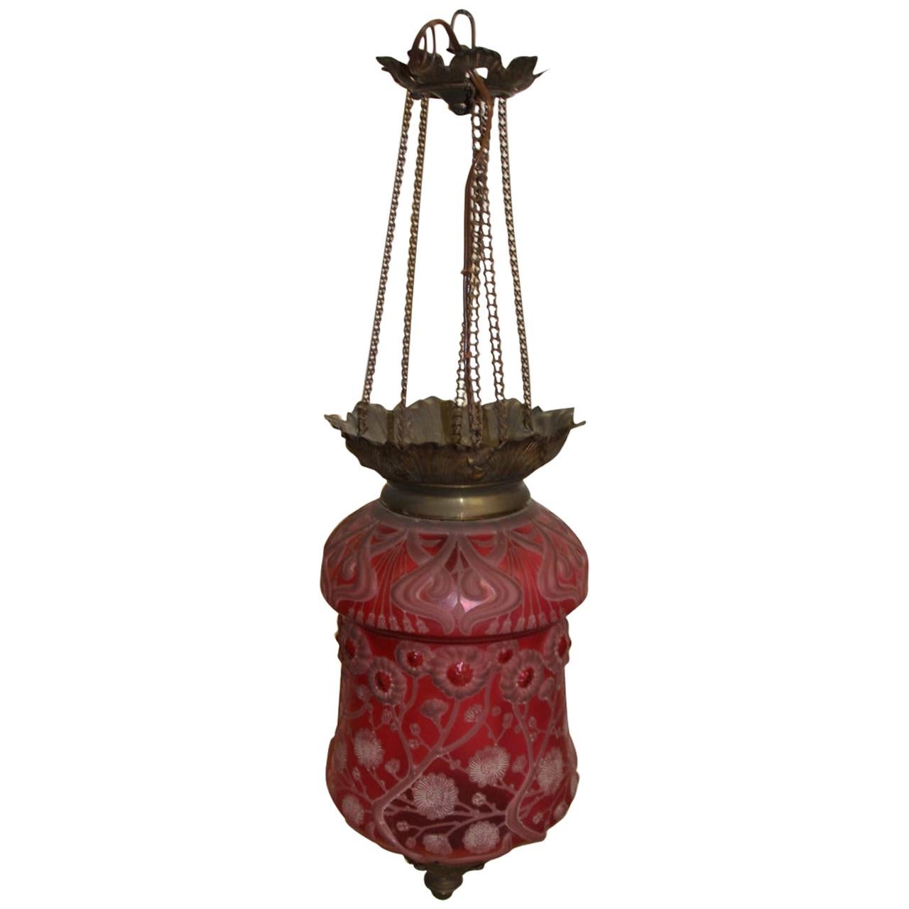 Krasna Red Crystal Lantern, Signed Art Nouveau For Sale