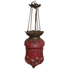 Antique Krasna Red Crystal Lantern, Signed Art Nouveau