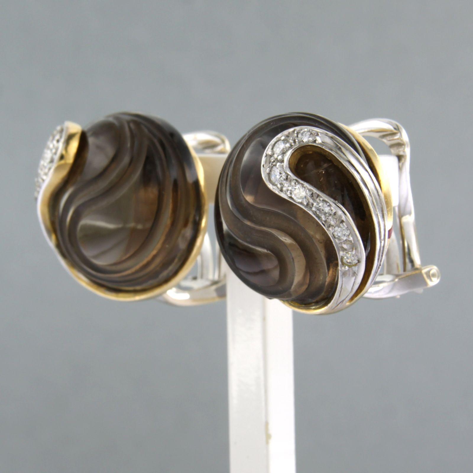 Brilliant Cut KRAUSS earrings with smoked quartz and brilliant cut diamonds 0.20ct 18k gold For Sale