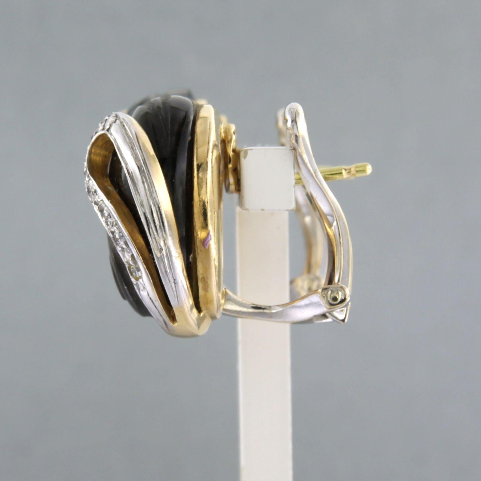 KRAUSS earrings with smoked quartz and brilliant cut diamonds 0.20ct 18k gold In Excellent Condition For Sale In The Hague, ZH