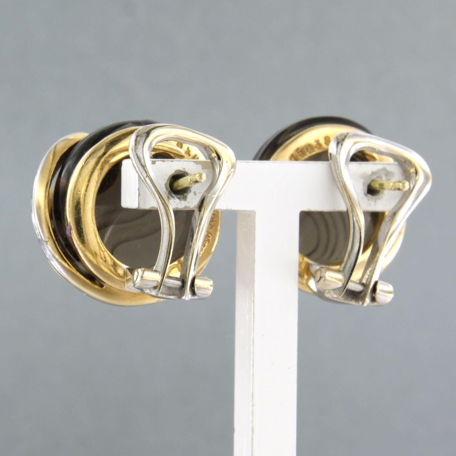 Women's KRAUSS earrings with smoked quartz and brilliant cut diamonds 0.20ct 18k gold For Sale