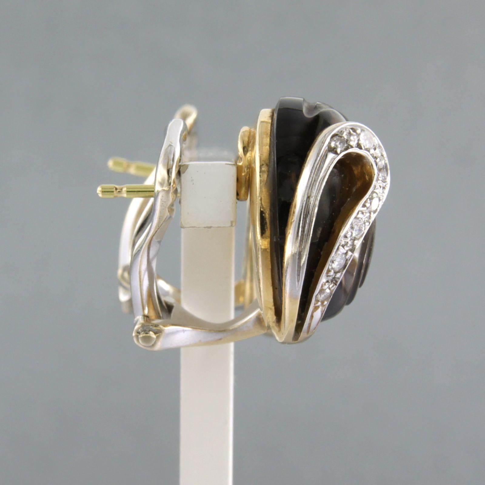 KRAUSS earrings with smoked quartz and brilliant cut diamonds 0.20ct 18k gold For Sale 1