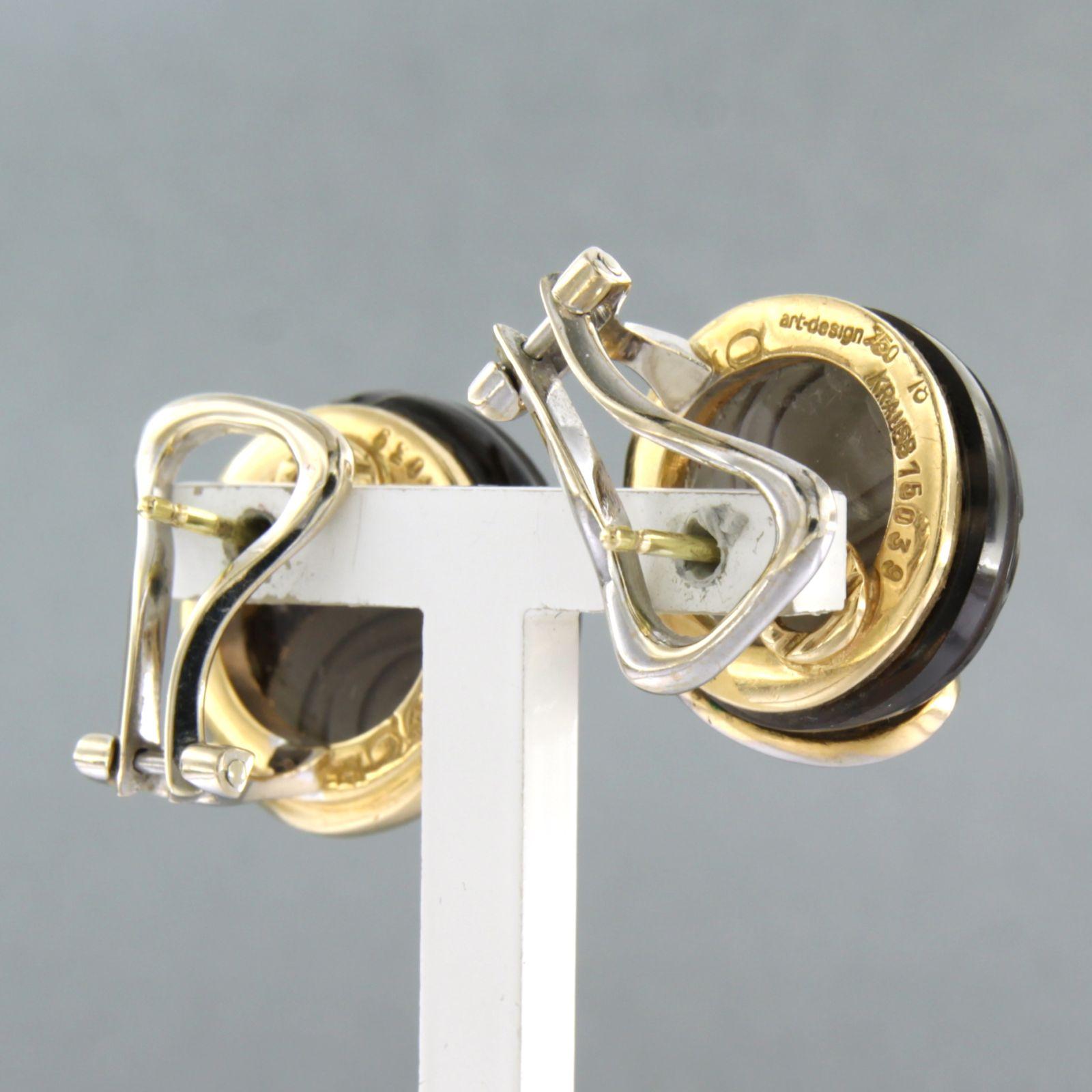 KRAUSS earrings with smoked quartz and brilliant cut diamonds 0.20ct 18k gold For Sale 2