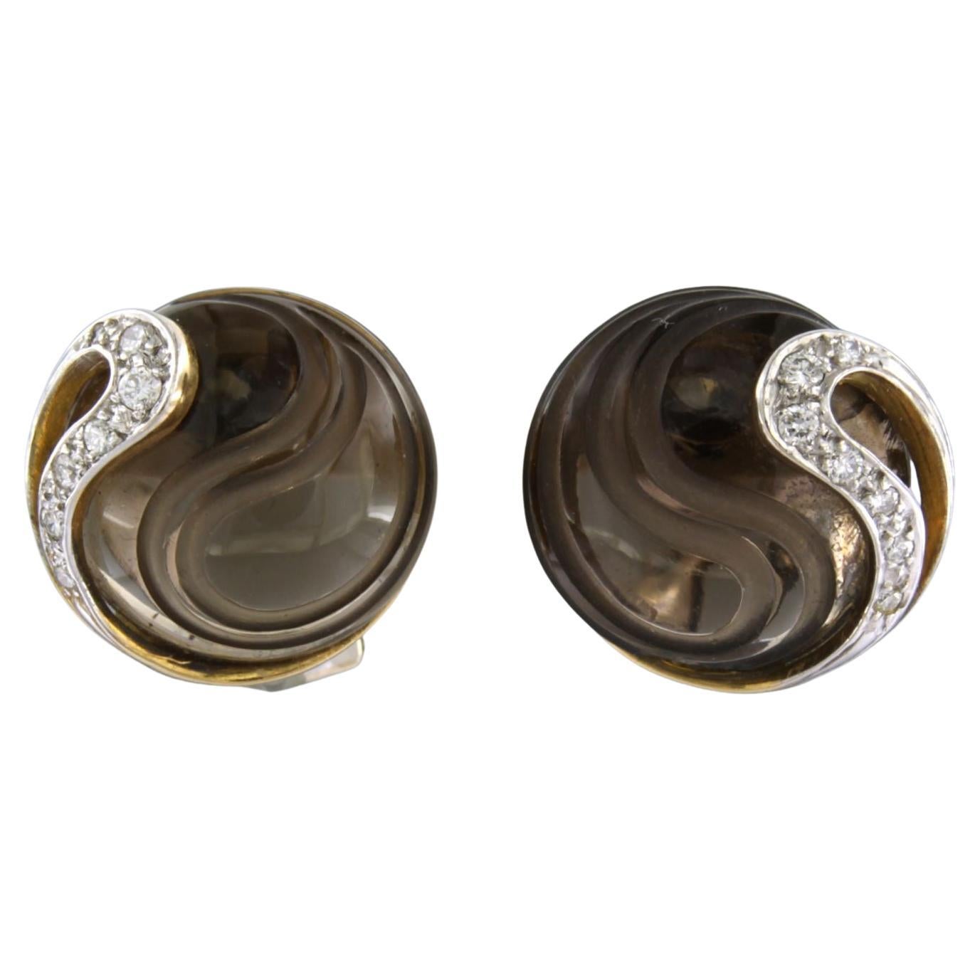 KRAUSS earrings with smoked quartz and brilliant cut diamonds 0.20ct 18k gold For Sale