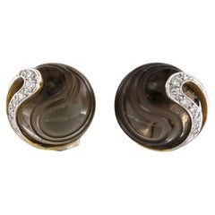 KRAUSS earrings with smoked quartz and brilliant cut diamonds 0.20ct 18k gold