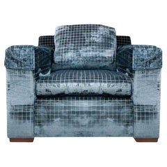 Kravet Couture Blue Velvet Metropolitan Armchair, Kravet Couture Blue Cut Velvet