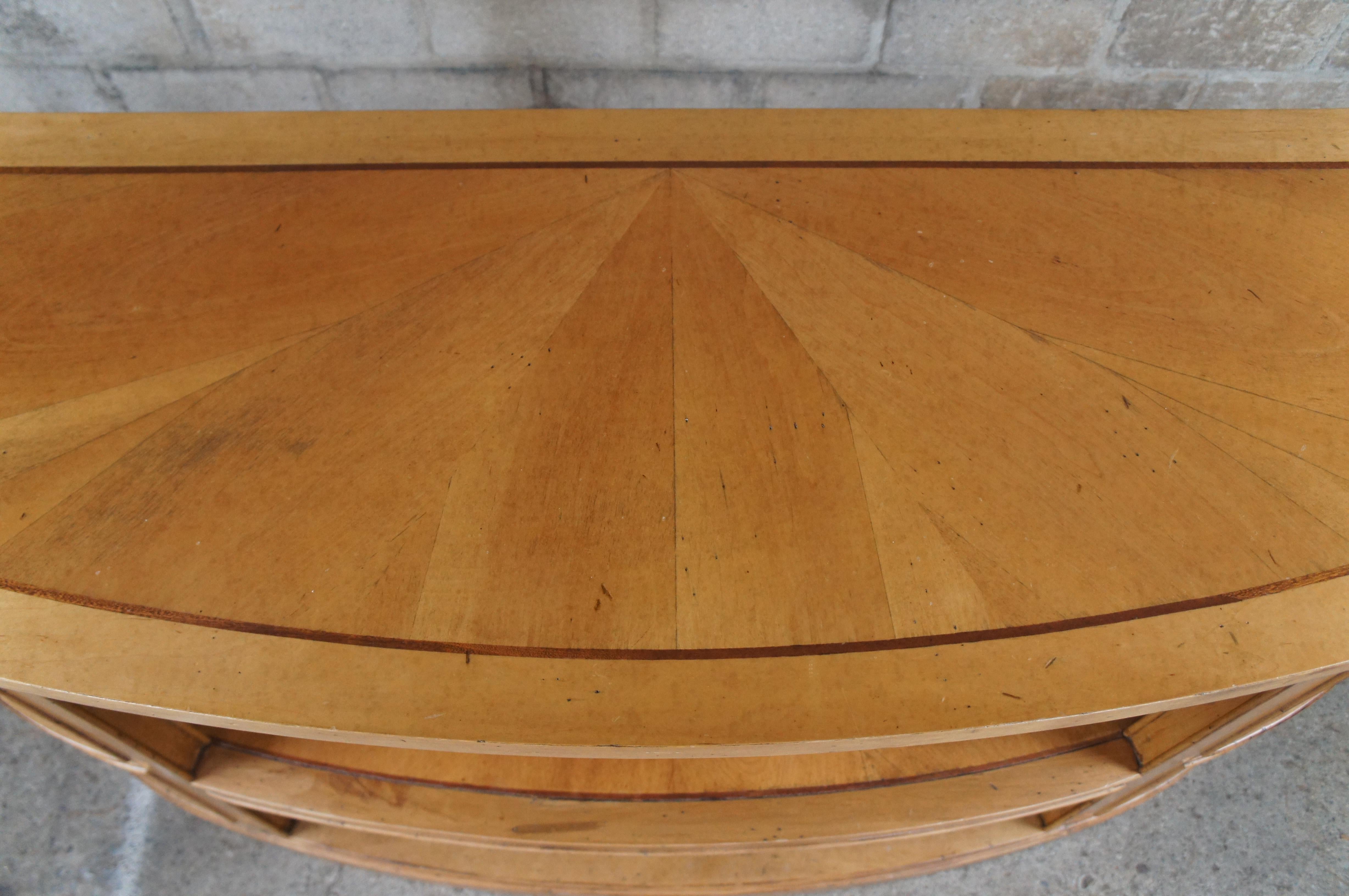 20th Century Kravet Furniture Tiered Half Moon Demilune Maple Inlaid Modern Console Table 60