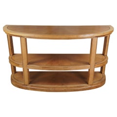 Vintage Kravet Furniture Tiered Half Moon Demilune Maple Inlaid Modern Console Table 60"