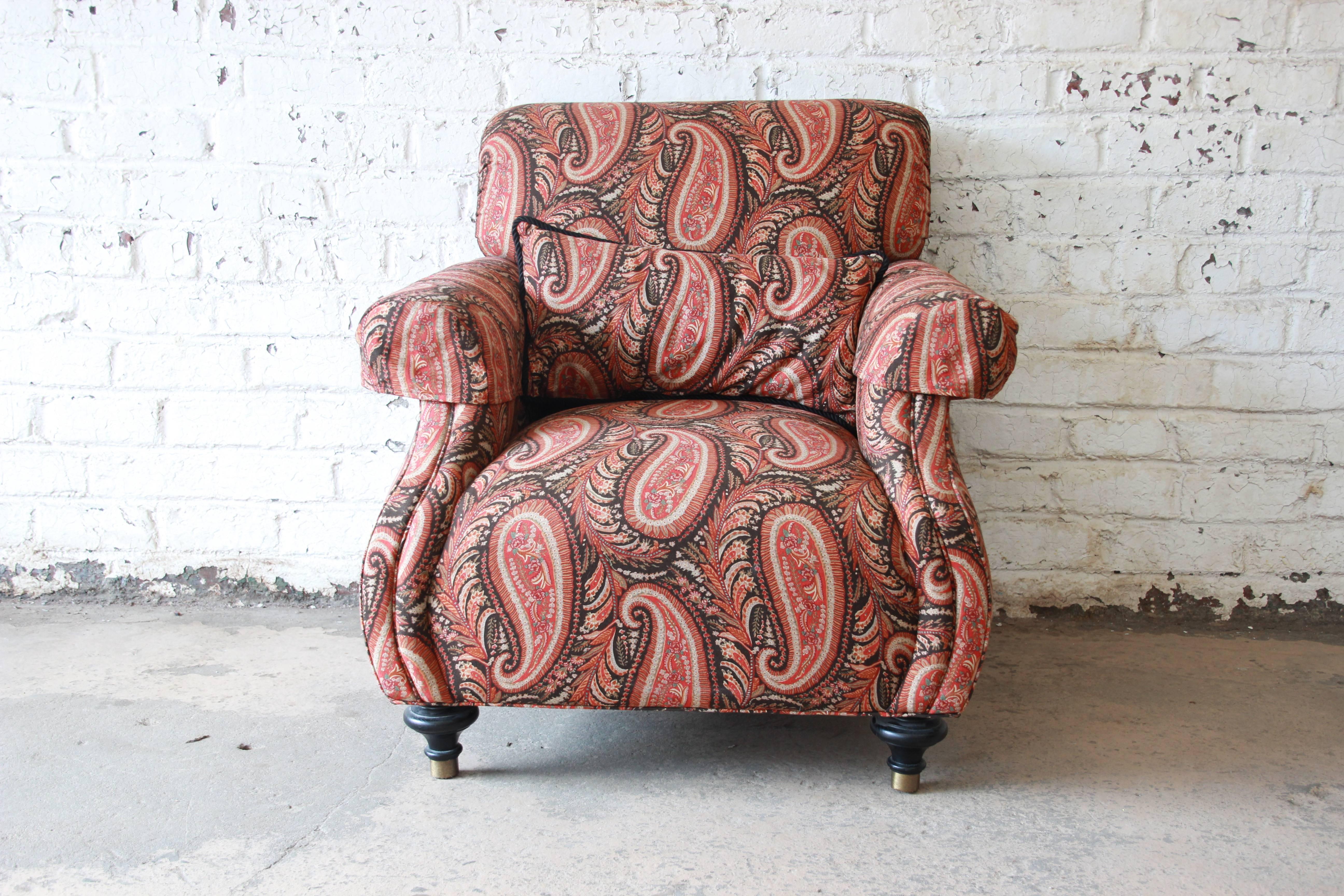Contemporary Kravet Lounge Chair and Ottoman in Paisley Upholstery