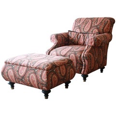 Kravet Lounge Chair and Ottoman in Paisley Upholstery