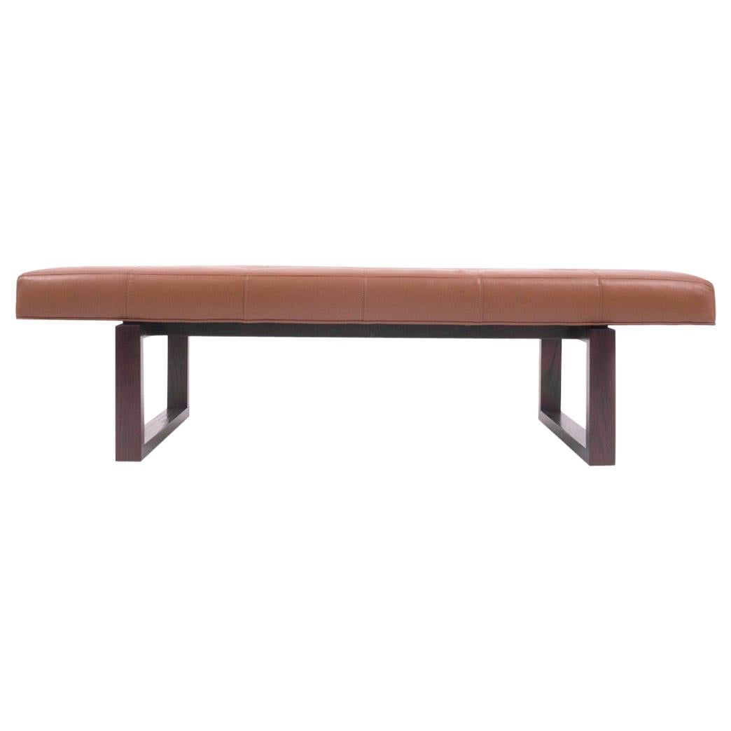 Kravet Tan Leather Bench with Wood Base