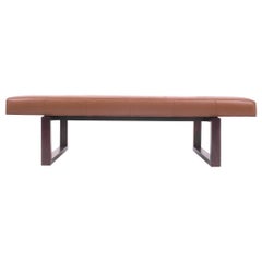 Kravet Tan Leather Bench with Wood Base