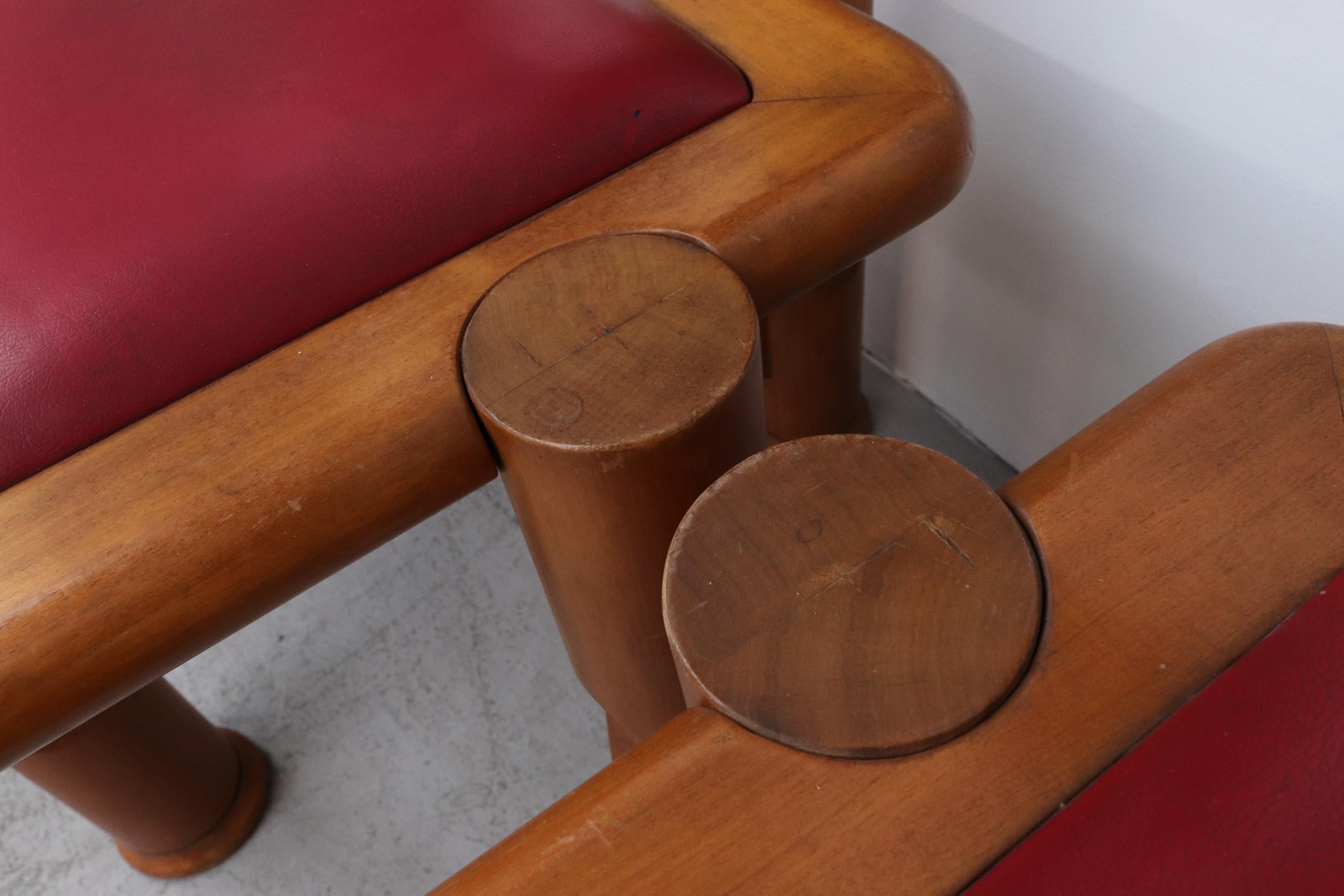 Mid-Century Bespoke Italian Carved Wood and Red Leather Card Table Set For Sale 10