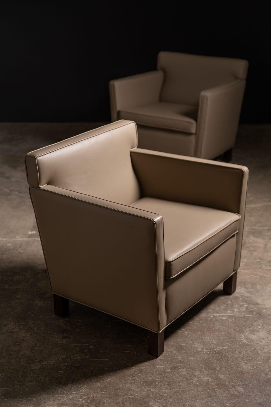 From the Krefeld Lounge Collection, a pair of Krefeld Loung Chairs designed by Mies van der Rohe. The Krefeld Collection was designed in 1927 while planning the Esters and Lange residence in Krefeld, Germany, and was developed in consultation with
