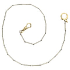 Kreisler Gold & Platinum 14" Bar Watch Chain Necklace w/ Dog Clip & Spring Ring