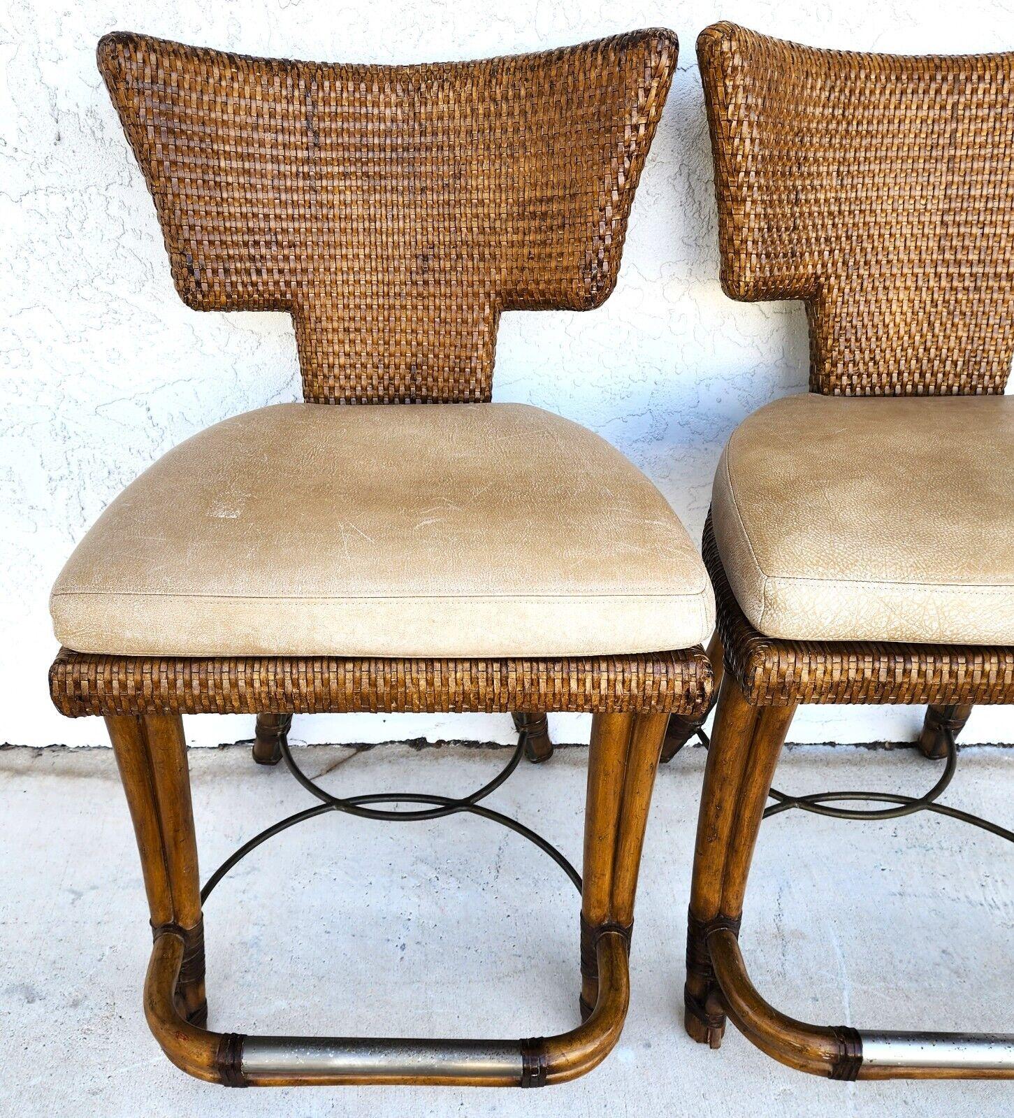 KREISS Bamboo Counter Stools Leather Pair In Good Condition For Sale In Lake Worth, FL