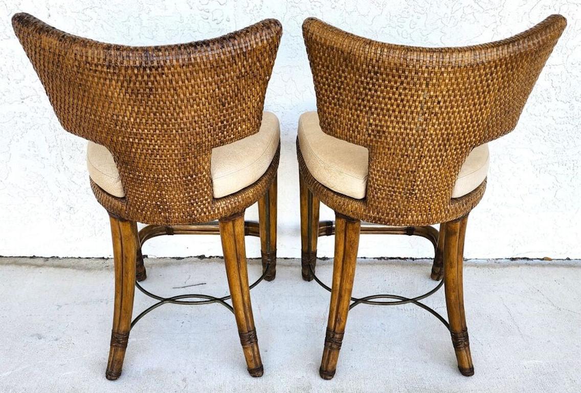 Late 20th Century KREISS Bamboo Counter Stools Leather Pair For Sale