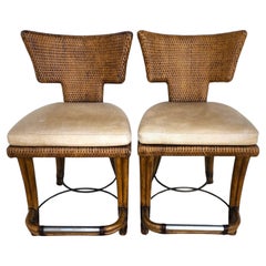 KREISS Bamboo Counter Stools Leather Pair