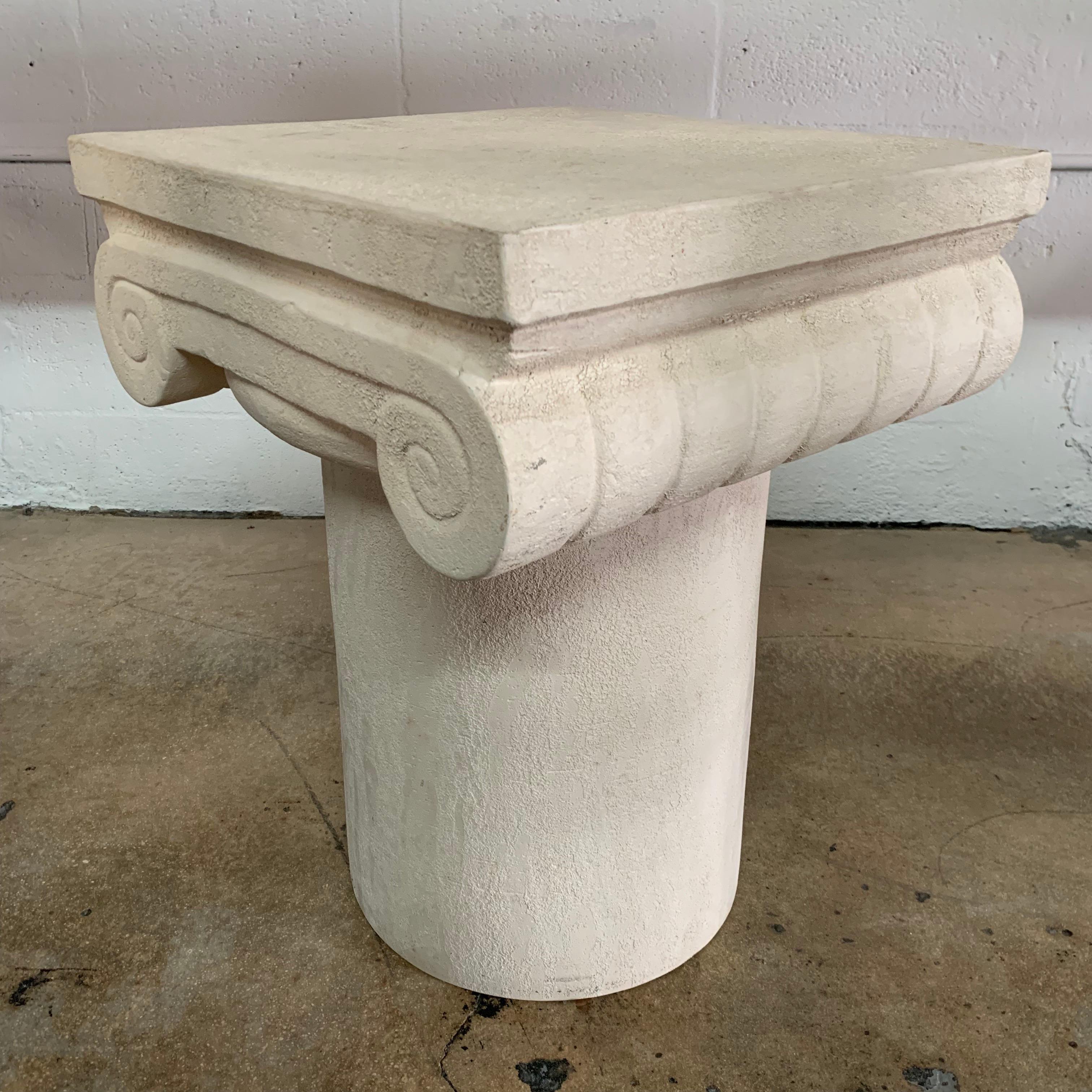 Ionic column table rendered in ceramic, design attributed by Michael Taylor for Kreiss collection, Italy, 1983.