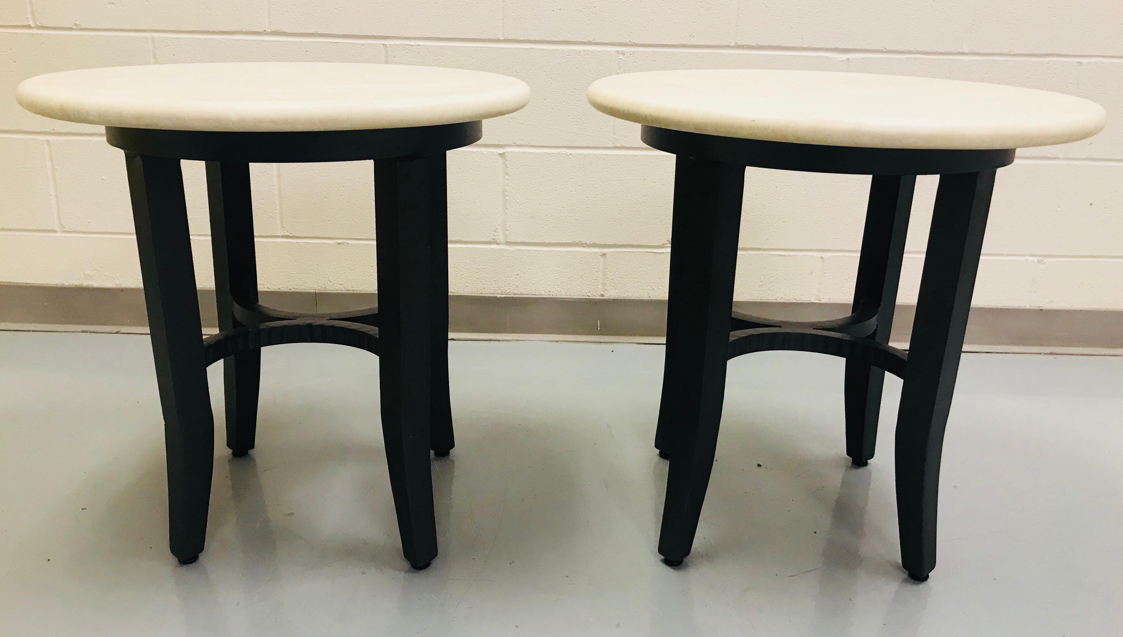 Kreiss Collection Pair of Travertine Top End Tables In Good Condition In Lake Success, NY