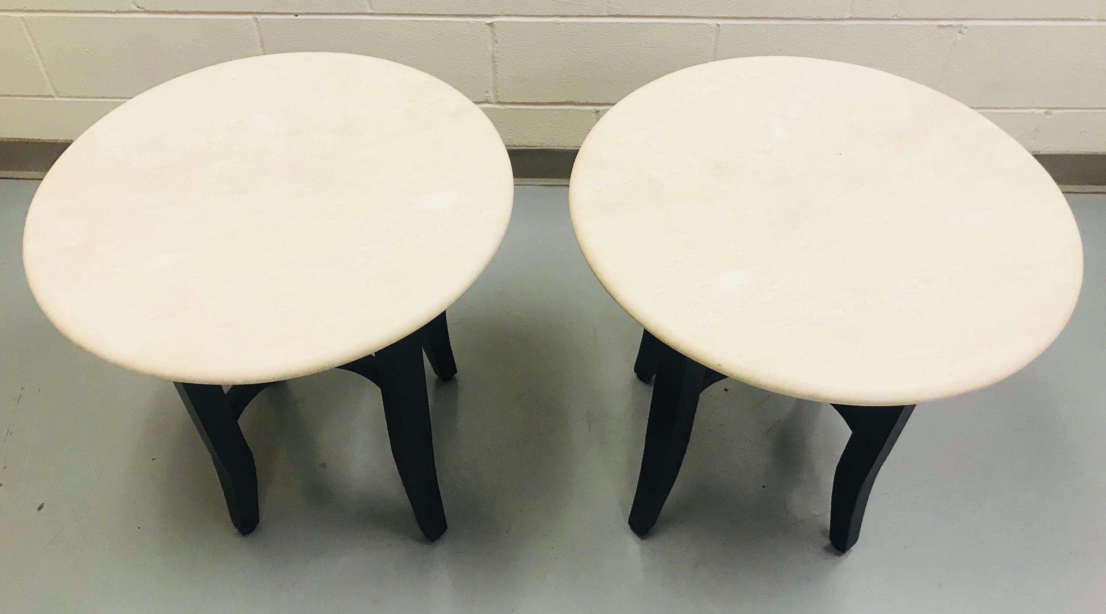 Kreiss Collection Pair of Travertine Top End Tables 1