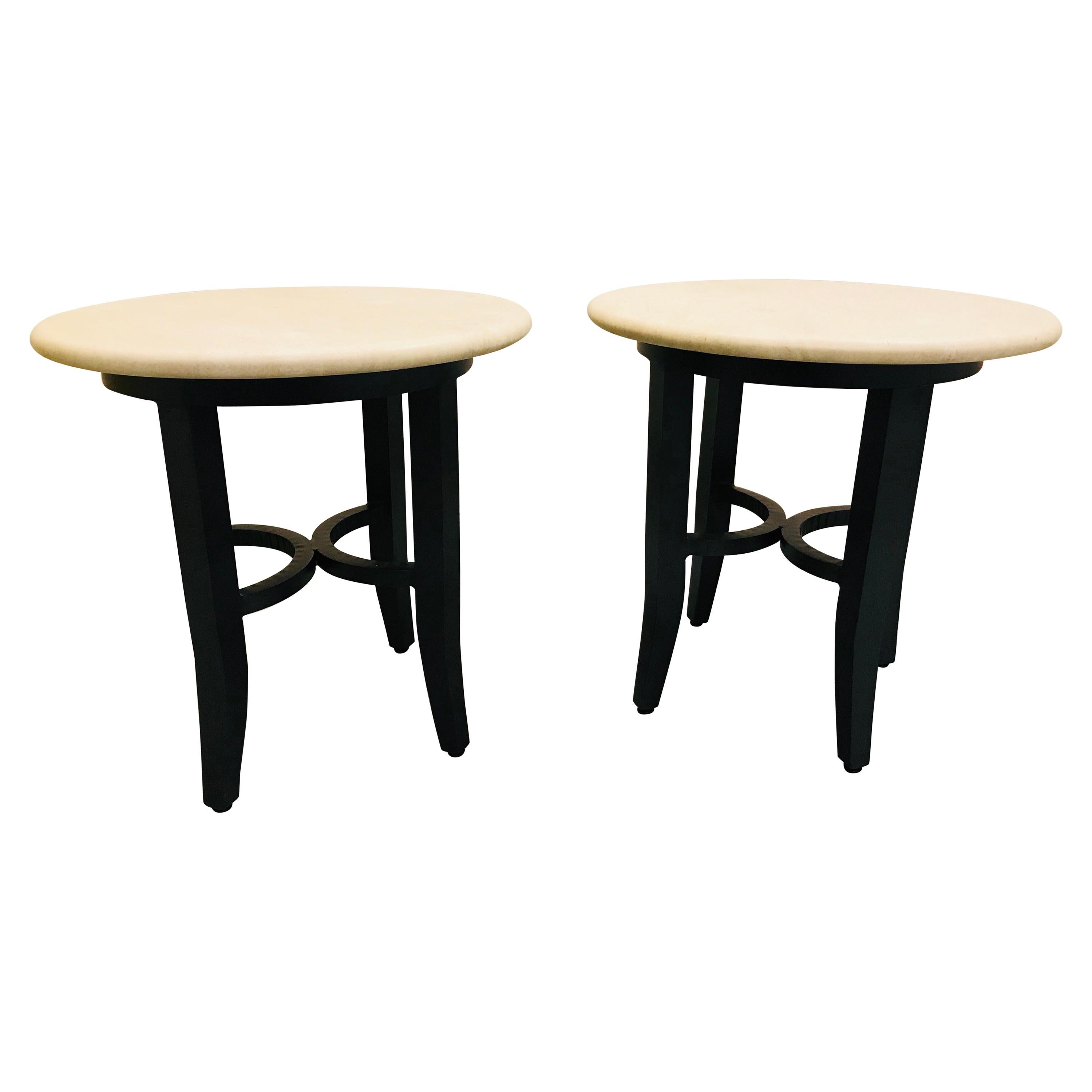 Kreiss Collection Pair of Travertine Top End Tables