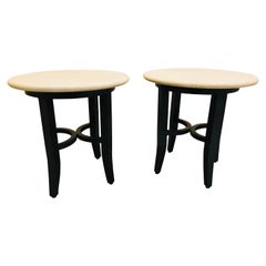 Used Kreiss Collection Pair of Travertine Top End Tables