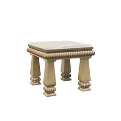 Kreiss Contemporary Travertine Stone Carved Wood Accent Table
