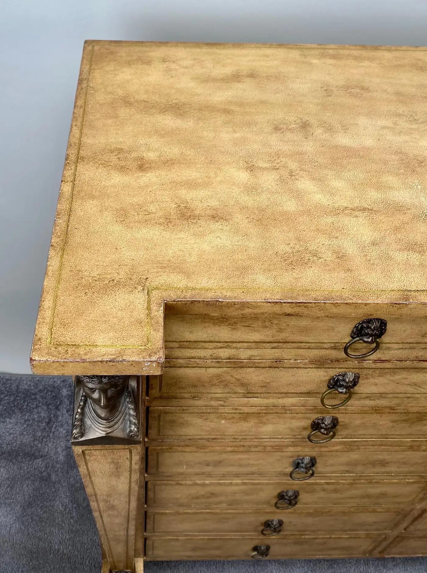 Kreiss Federal Style Beige Shagreen Apothecary Cabinet with Bronze Design 5