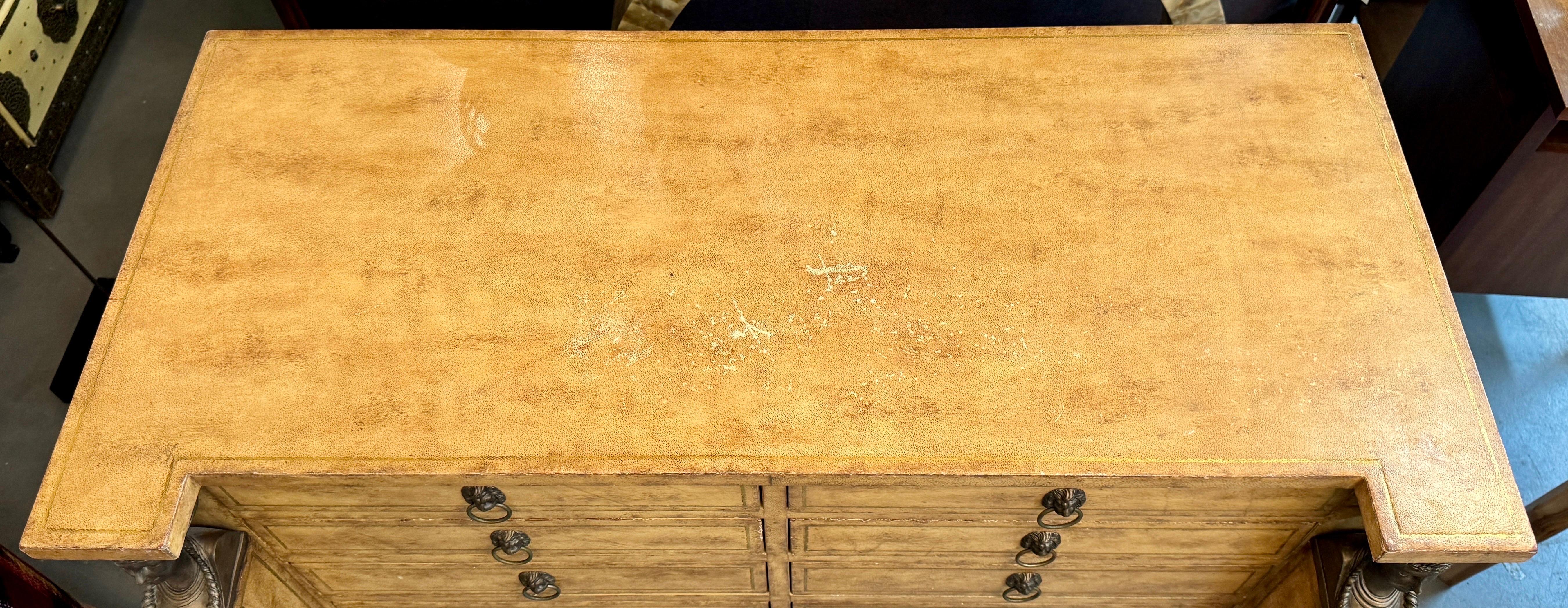 Philippine Kreiss Federal Style Beige Shagreen Apothecary Cabinet with Bronze Design