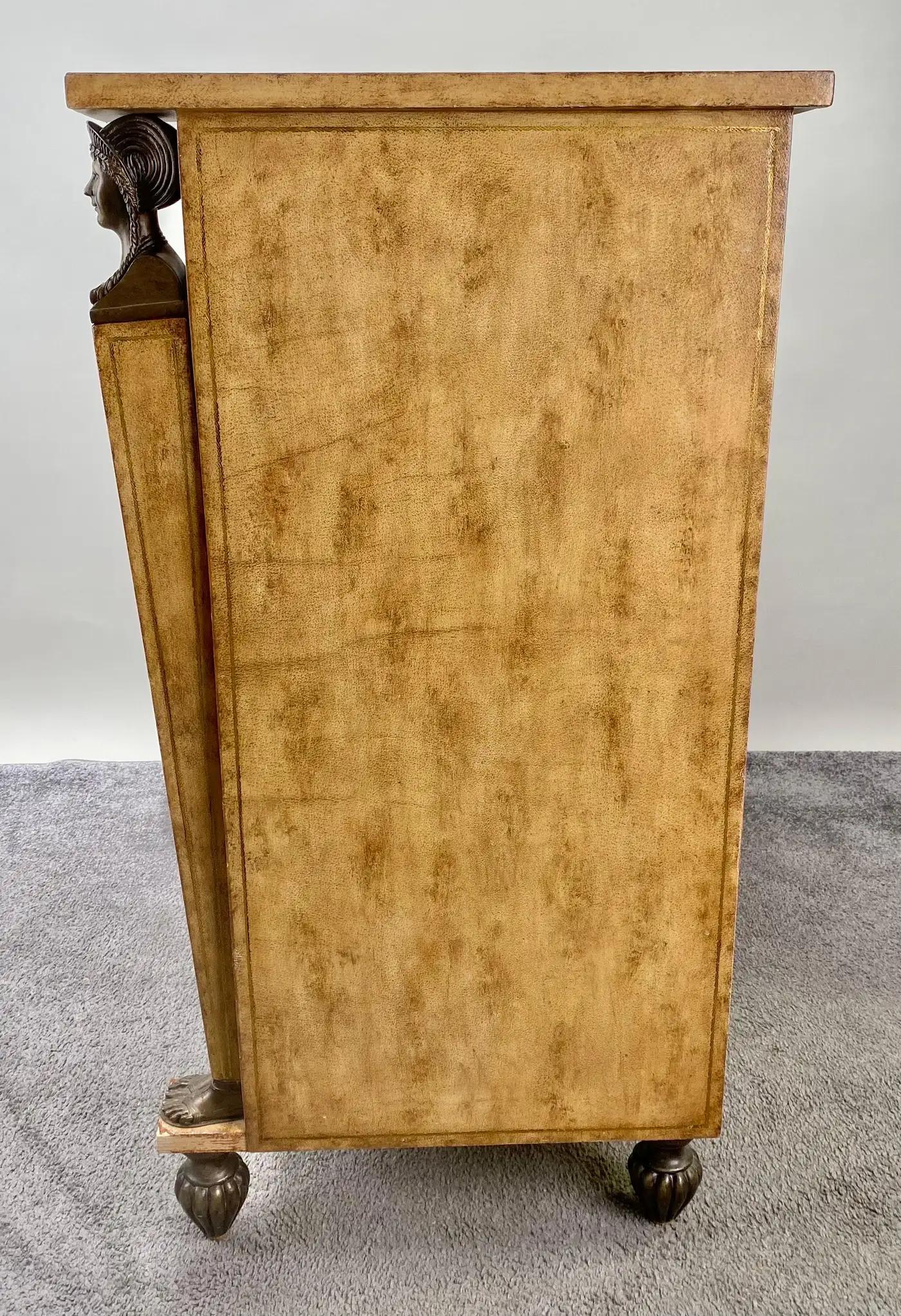 Kreiss Federal Style Beige Shagreen Apothecary Cabinet with Bronze Design In Good Condition In Plainview, NY