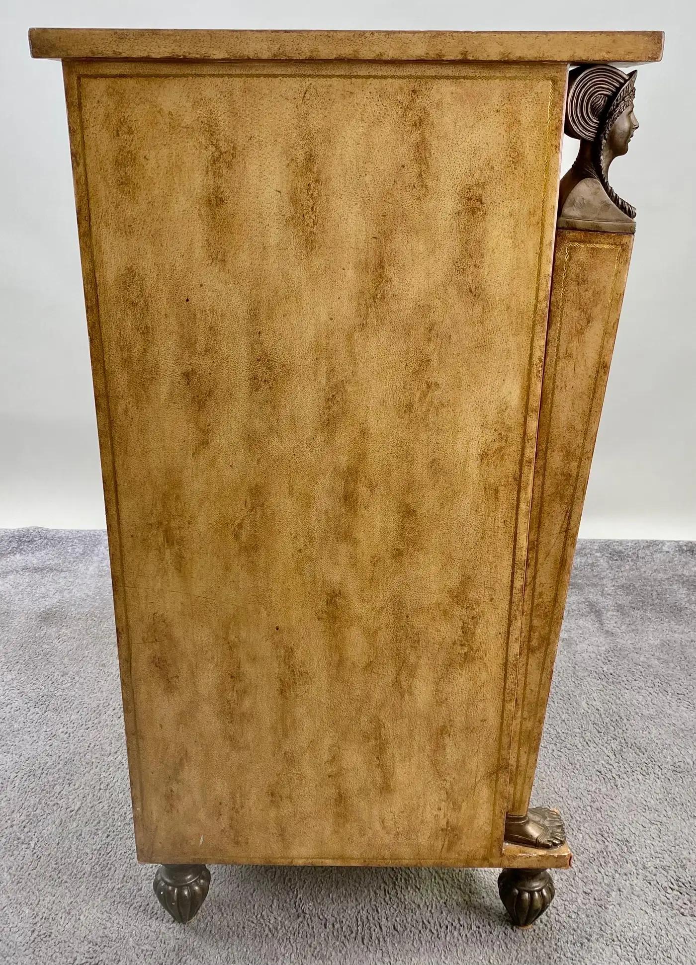 Kreiss Federal Style Beige Shagreen Apothecary Cabinet with Bronze Design 1