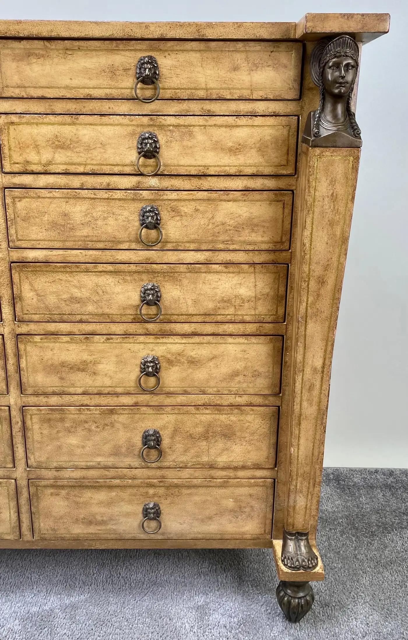 Kreiss Federal Style Beige Shagreen Apothecary Cabinet with Bronze Design 2