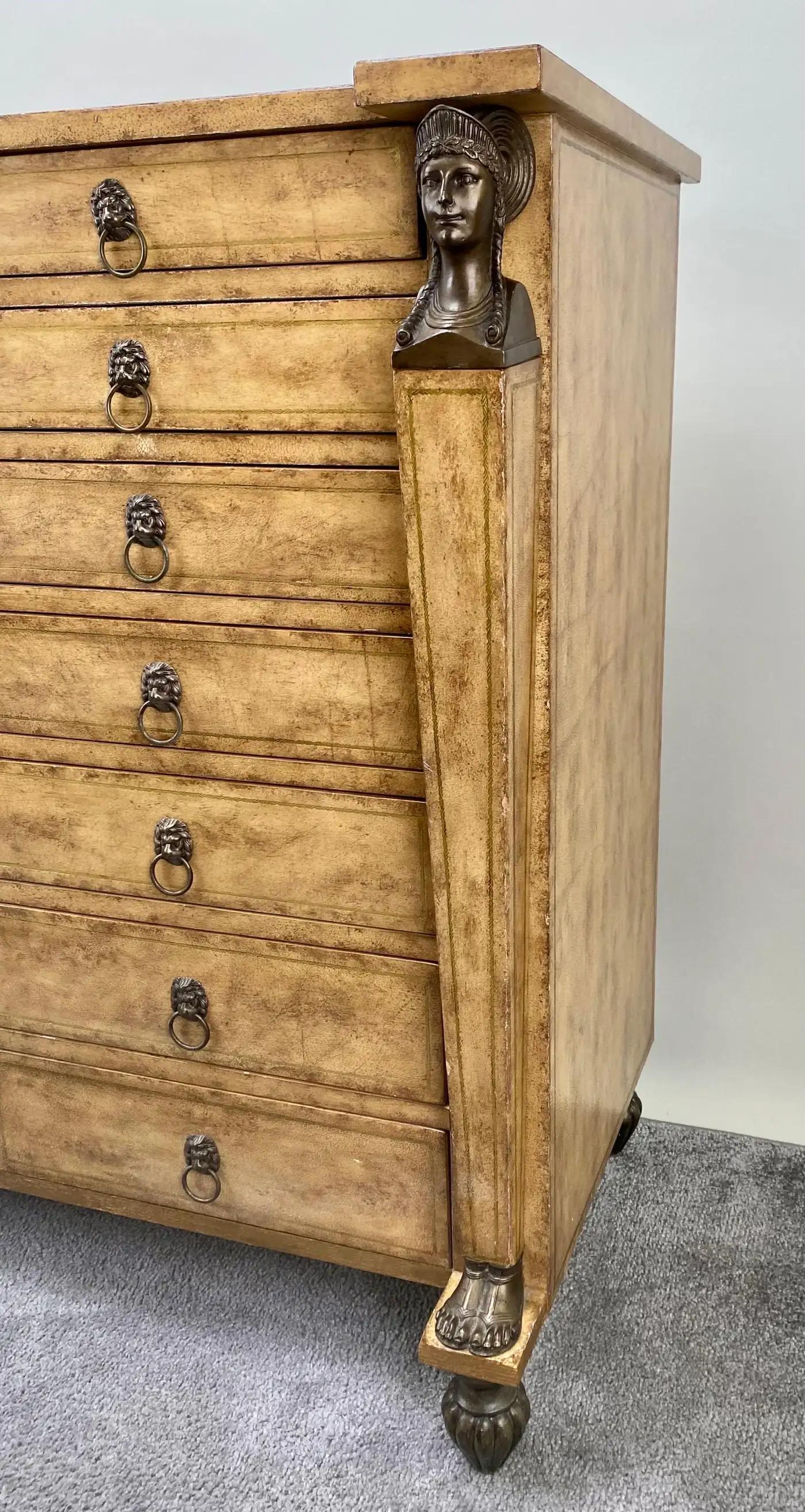 Kreiss Federal Style Beige Shagreen Apothecary Cabinet with Bronze Design 3