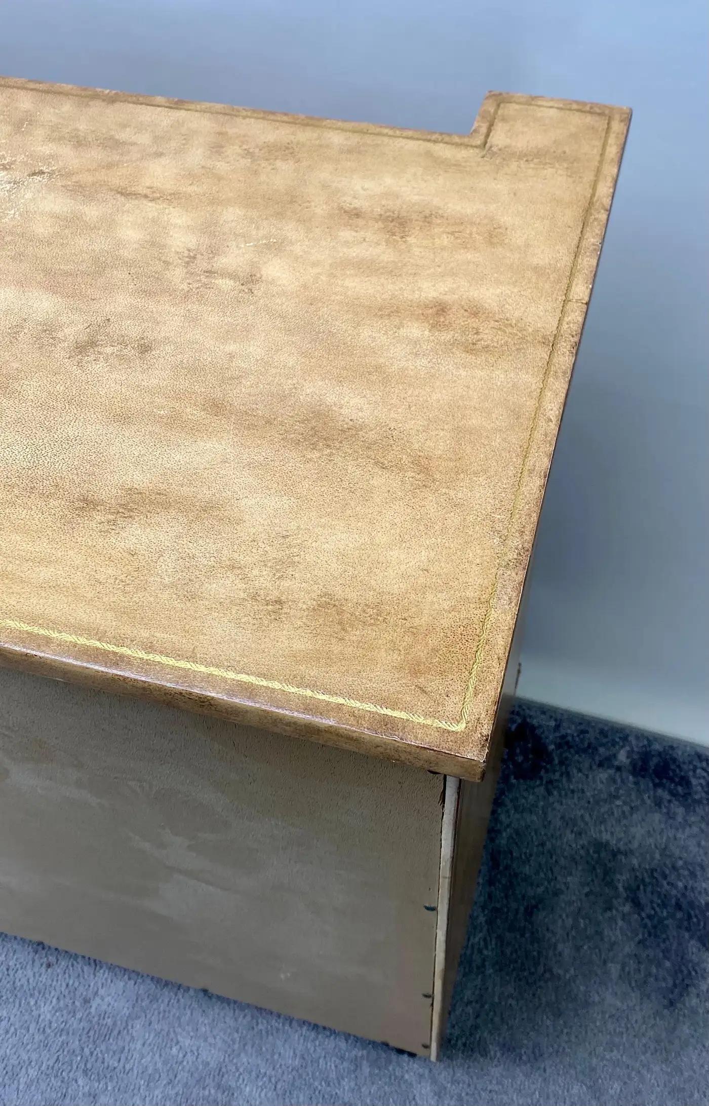 Kreiss Federal Style Beige Shagreen Apothecary Cabinet with Bronze Design 4