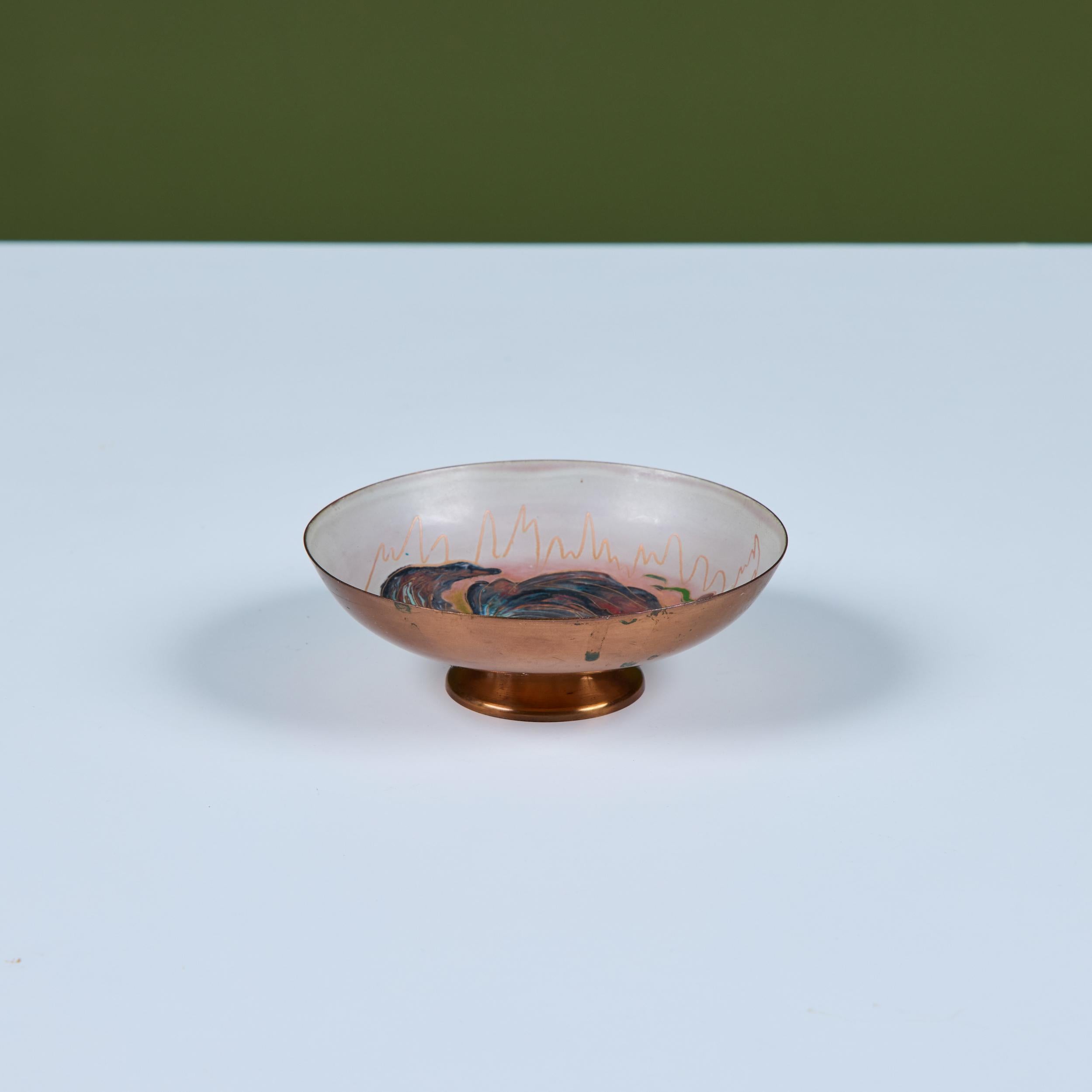 Krelage Kampffisch Schale aus emailliertem Kupfer (Mitte des 20. Jahrhunderts) im Angebot