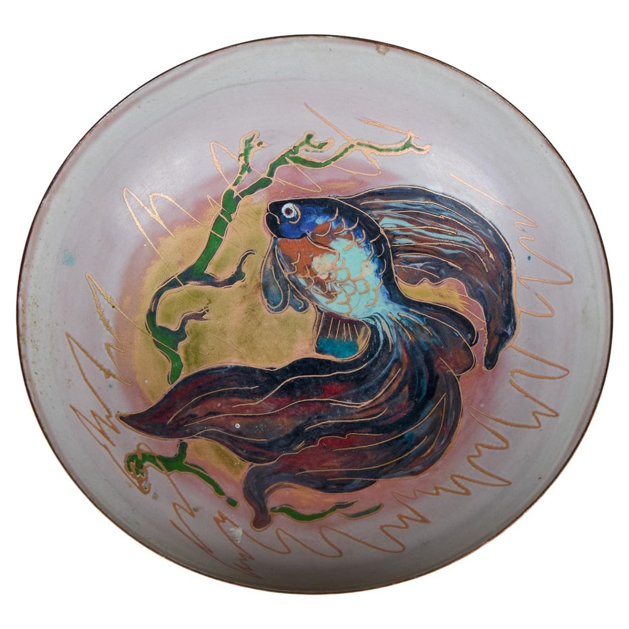 Krelage Kampffisch Schale aus emailliertem Kupfer