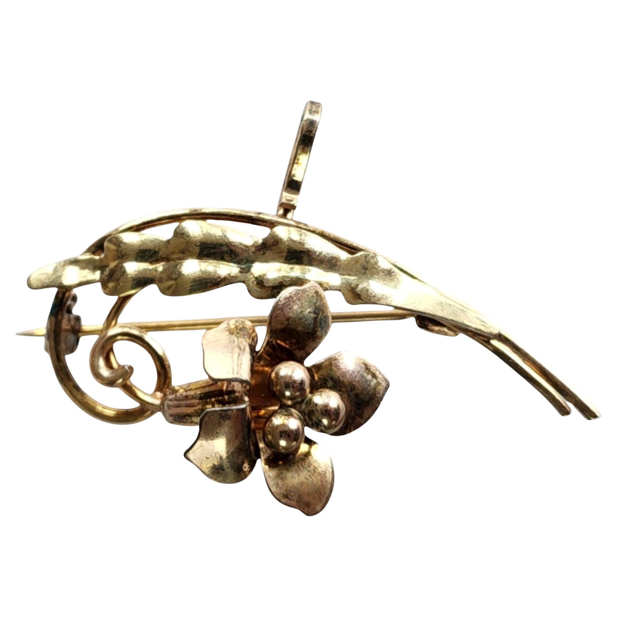 Krementz 12K Gold-Filled Sterling Dogwood Floral Pin Pendant, Retro Convertible