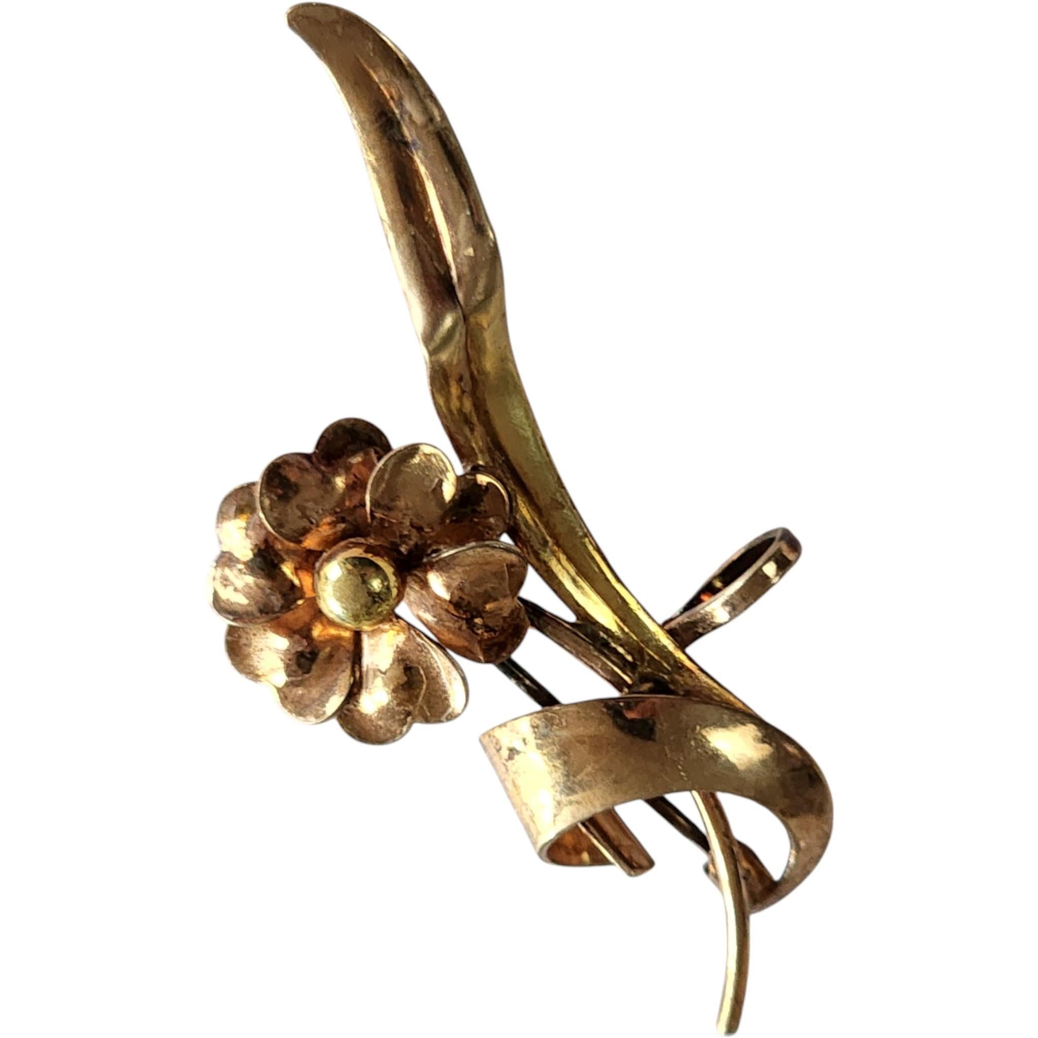 Baguette Cut Krementz 12K Gold-Filled Sterling Floral Pin Pendant, Retro Convertible Brooch For Sale