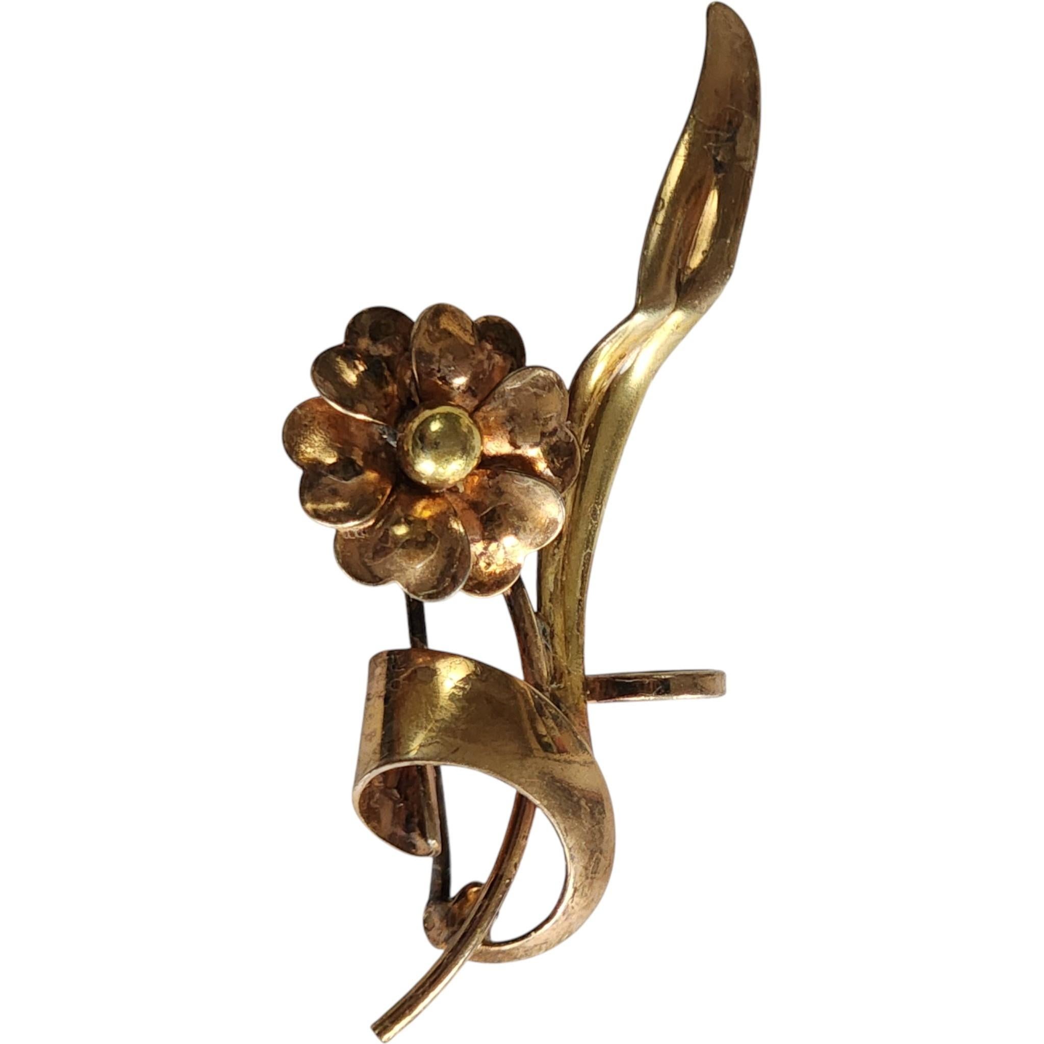 Krementz 12K Gold-Filled Sterling Floral Pin Pendant, Retro Convertible Brooch In Good Condition For Sale In Milford, DE