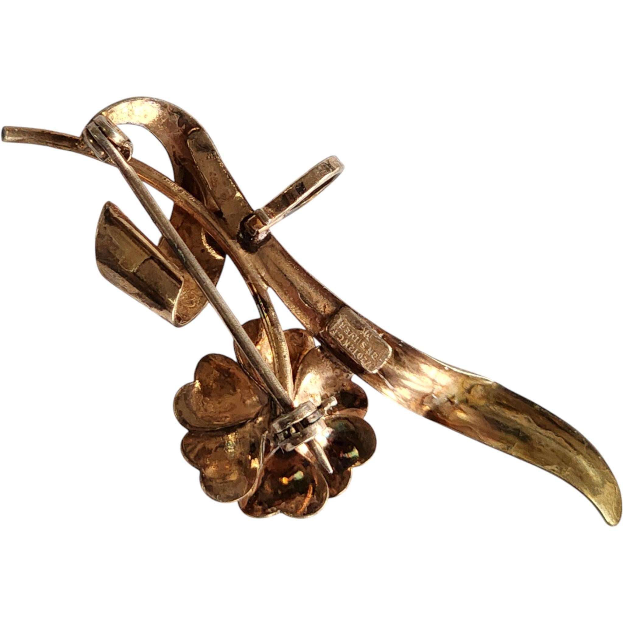 Women's or Men's Krementz 12K Gold-Filled Sterling Floral Pin Pendant, Retro Convertible Brooch For Sale