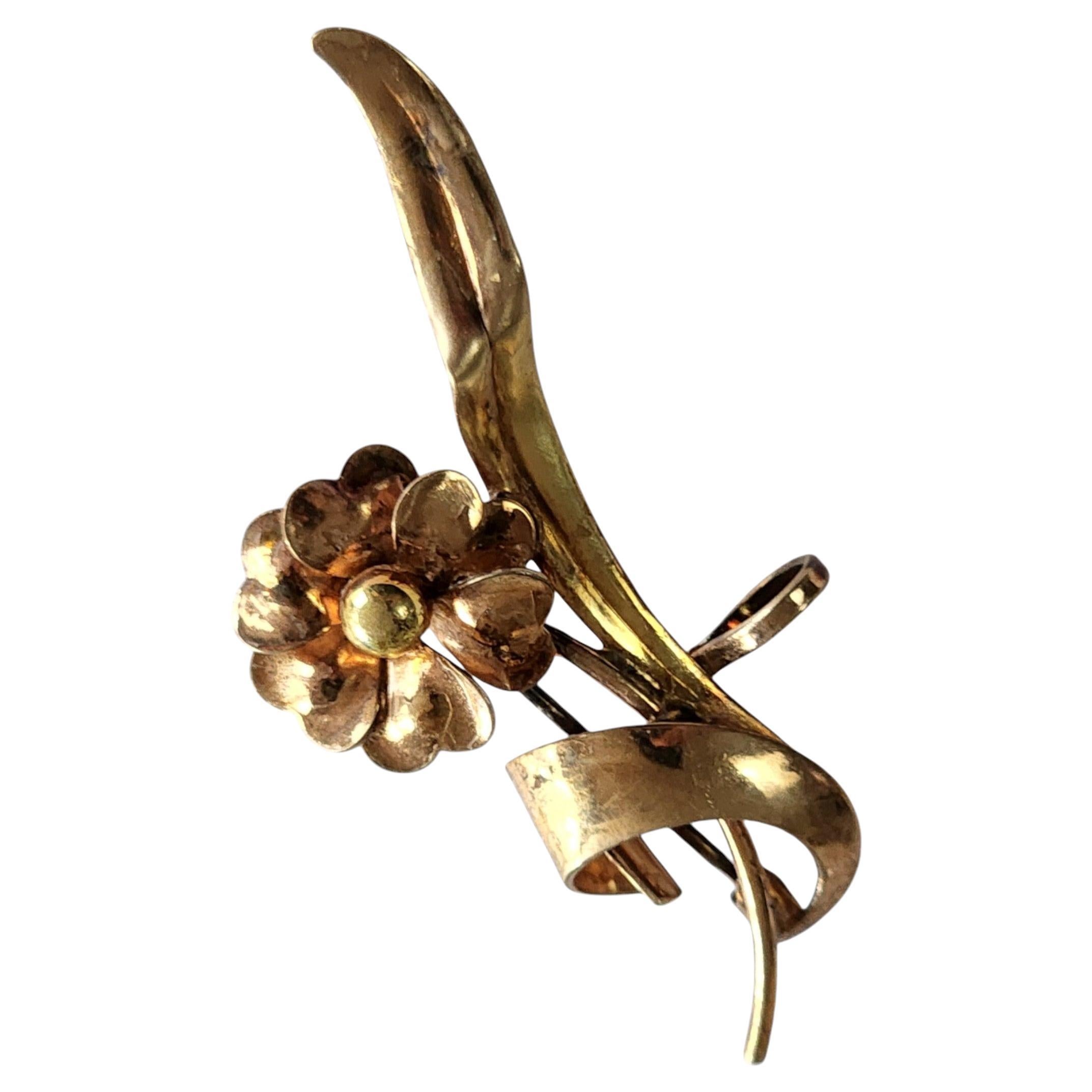 Krementz 12K Gold-Filled Sterling Floral Pin Pendant, Retro Convertible Brooch For Sale