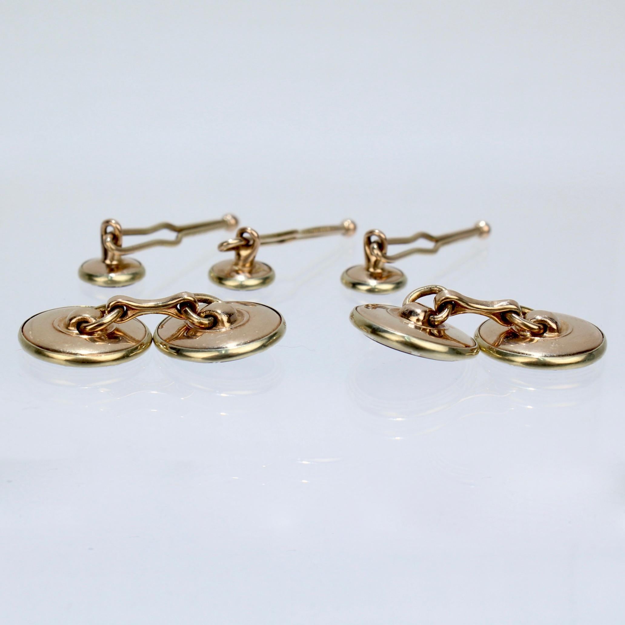 Krementz 14 Karat Gold and Mother of Pearl Cufflinks and Button Dress Set In Good Condition For Sale In Philadelphia, PA