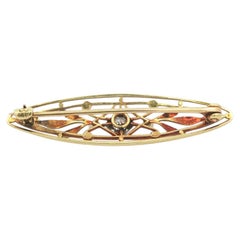 Krementz 14k Gold & Platinum Pearl Diamond Detailed Floral Marquise Brooch