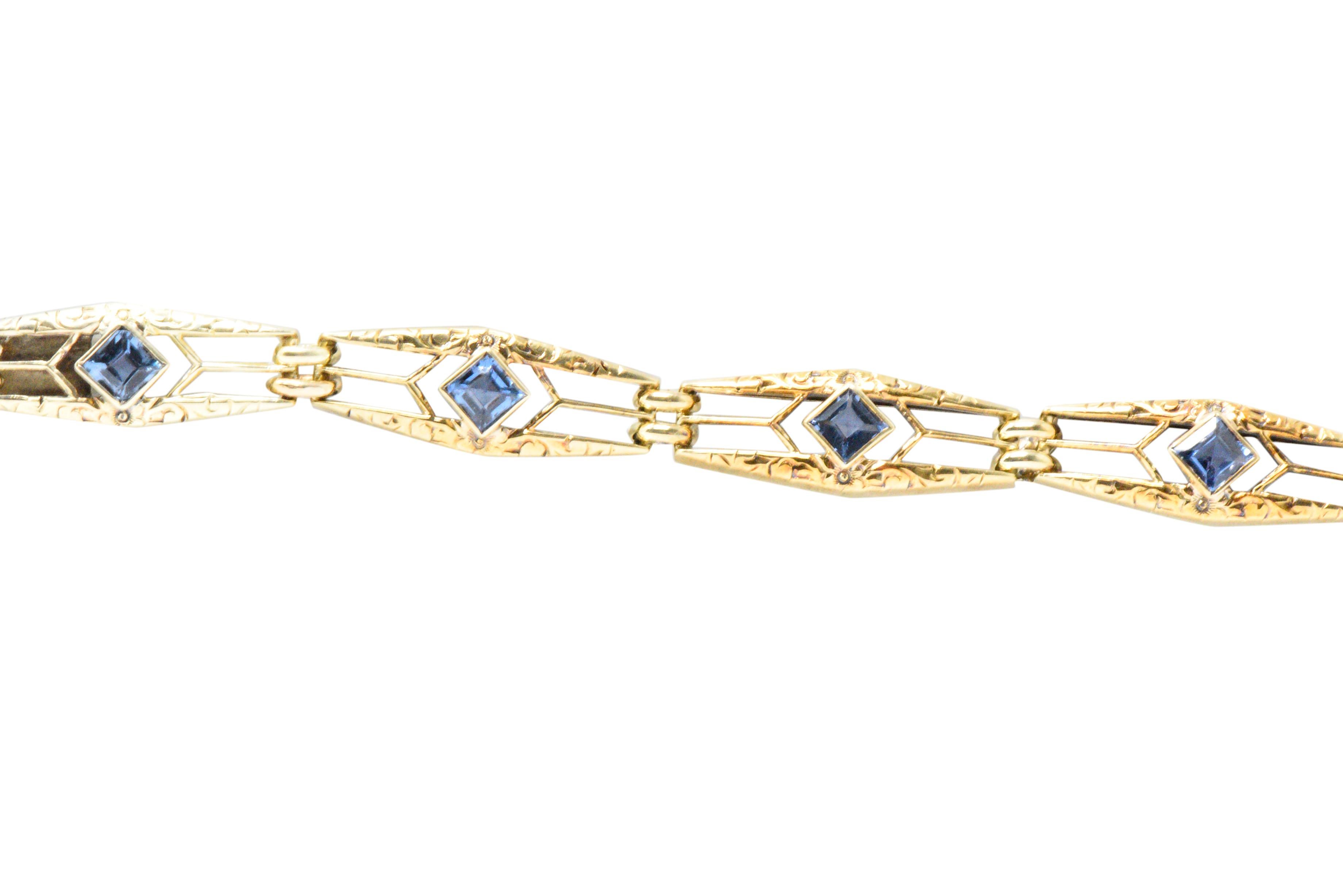 Women's or Men's Krementz 1.76 Carat Sapphire 14 Karat Gold Art Nouveau Bracelet, circa 1910