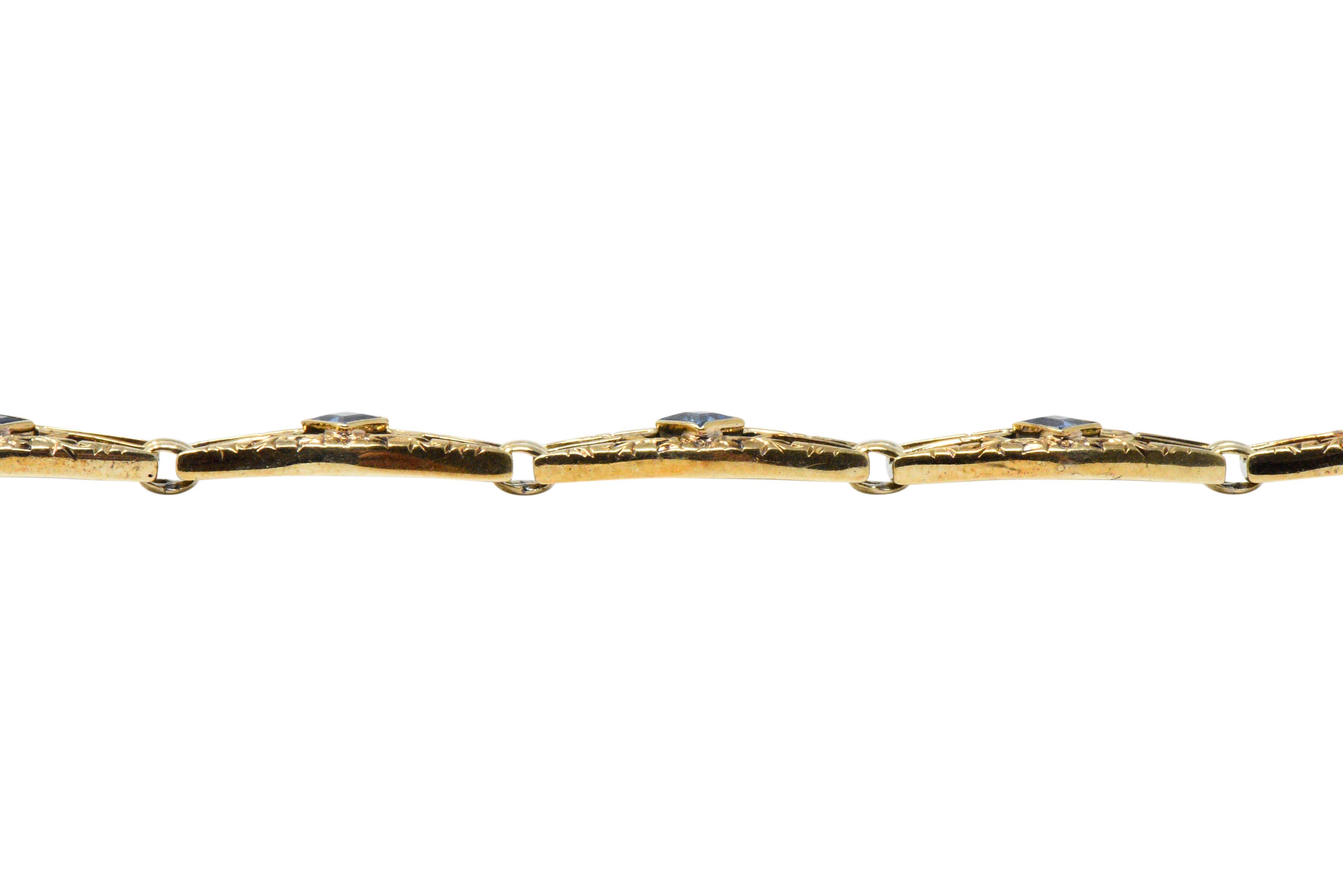 Krementz 1.76 Carat Sapphire 14 Karat Gold Art Nouveau Bracelet, circa 1910 1