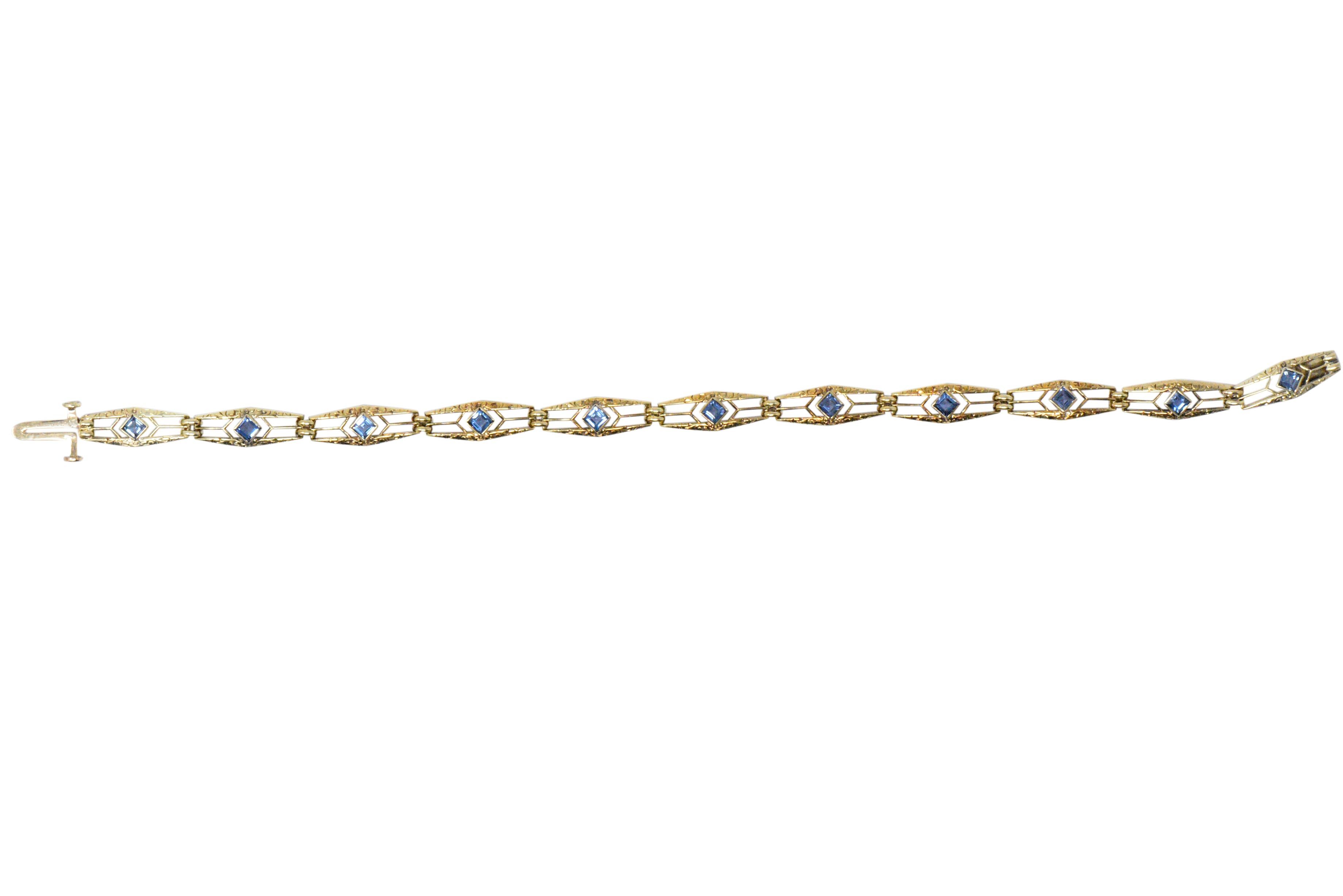 Krementz 1.76 Carat Sapphire 14 Karat Gold Art Nouveau Bracelet, circa 1910 2